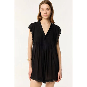Poupette St. Barth's Sasha Flutter Sleeve Lace Trim Mini Dress Black Women's S
